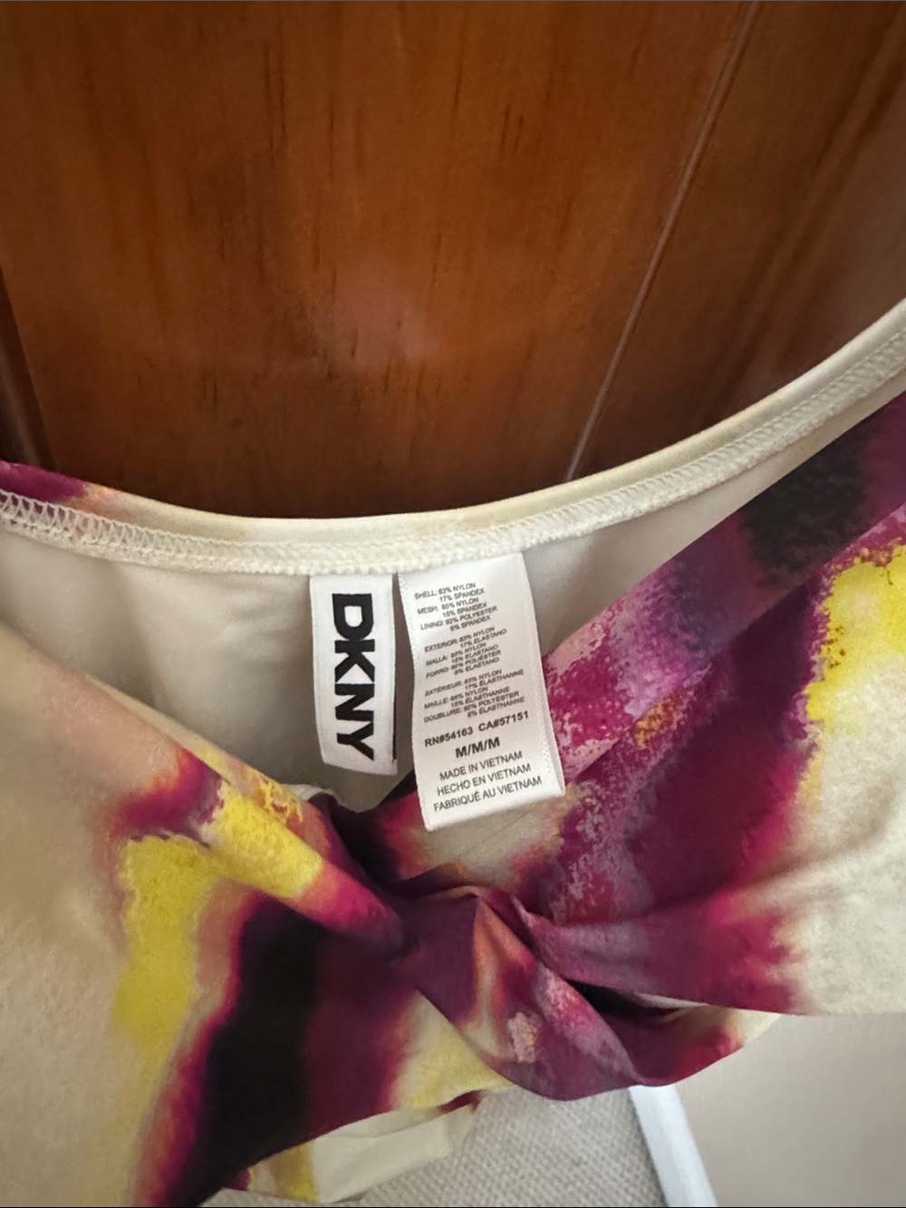 DKNY Tie-Dye One-Piece Swimsuit in Purple, Yellow & White - Picture 3 of 4